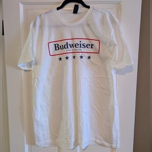 Men's Budweiser Red and Blue Logo White Tee